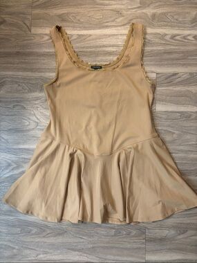 wild fable Tan Sleeveless Skater Dress with Lace Trim